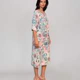 Rochie cu print oriental și buzunare turcoaz