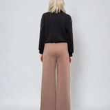 Pantaloni lungi la dungă din vâscoză beige