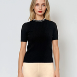 Pulover tricotat cu mânecă scurtă si perle negru