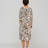 Rochie cu print oriental și buzunare kaki