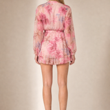 Rochie scurtă din voal cu print floral roz