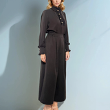 Bluză din voal cu volane la guler și mâneci negru