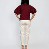 Cămașă poplin mâneci 3/4 bufante grena