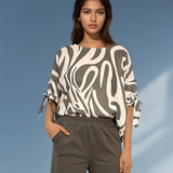 Bluză damă lejeră cu dungi și mânecă desfăcută kaki