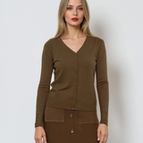 Jachetă basic cu decolteu ?i nasturi kaki