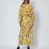 Rochie vascoza cu maneca larga si print floral-Galben
