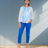 Bluză din voal cu mânecă lungă și elastic bleu