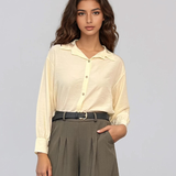 Cămașă din vâscoză cu pense la mâneci și croială lejeră galben