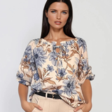 Bluză din bumbac imprimată floral albastru