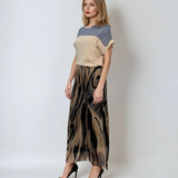 Tricou cu inserție din blugi beige