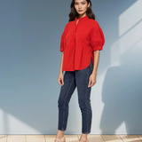 Bluza guler tunică și broderie rosu