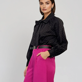 Cămașă din bumbac cu strasuri și fundă negru