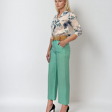 Cămașă din in cu print floral turcoaz