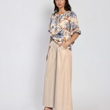 Bluză din bumbac imprimată floral albastru