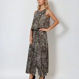 Compleu maieu și fustă largă animal print cu crăpătură animal print