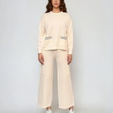 Compleu tricotat cu buzunare alb