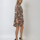 Rochie scurtă baby doll cu volane și print floral beige