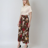 Fustă pantaloni largi cu print floral maro