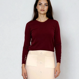 Pulover en-coeur cu nasturi pe mâneci grena