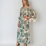 Rochie vascoza cu maneca larga si print floral-Kaki
