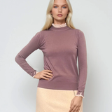 Pulover cu volan plisat mov