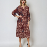 Rochie lungă din voal cu print floral maro