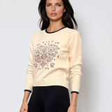 Pulover cu inimă brodată alb-negru