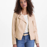 Geaca din imitatie de piele cu cordon in talie  ORSAY crem