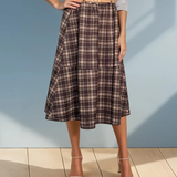 Fustă midi cu buzunare și carouri negru