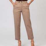 Pantaloni cu dungi și manșetă beige