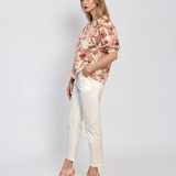 Pantaloni stretch cu nasturi decorativi alb