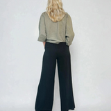Pantaloni lungi din in cu nasturi decorativi pe buzunare negru