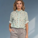 Cămașă cu legătură și print căței aqua