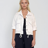 Jachetă scurtă din bumbac cu broderie spartă alb