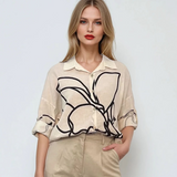 Cămașă lungă cu print floral față alb