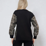 Bluză cu mâneci denim si paiete negru