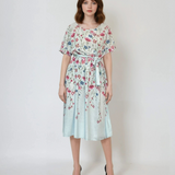 Rochie in print floral cu cordon-aqua