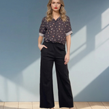 Pantaloni drepți cu dungă pe picior și buzunare negru