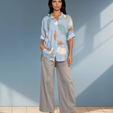 Cămașă lejeră asimetrică cu print bleu