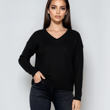 Pulover cu șiret la decolteu în V negru