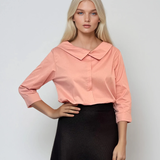 Cămașă din bumbac cu decolteu stil bărcuță elegant roz