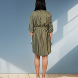 Rochie stil cămașă cu cordon kaki