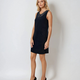 Rochie din in fără mânecă cu guler paiete bleumarin