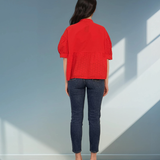 Bluza guler tunică și broderie rosu