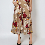 Fustă pantaloni largi cu print floral beige