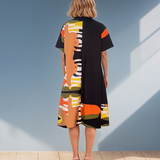 Rochie tip cămașă cu mânecă scurtă și print multicolor maro