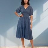 Rochie din bumbac subțire cu polka dots bleumarin