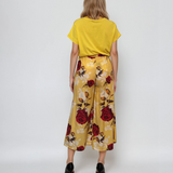Fustă pantaloni largi cu print floral galben