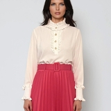 Bluză din voal cu volane la guler și mâneci alb