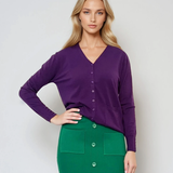 Jachetă cu buzunare si nasturi mov-pruna